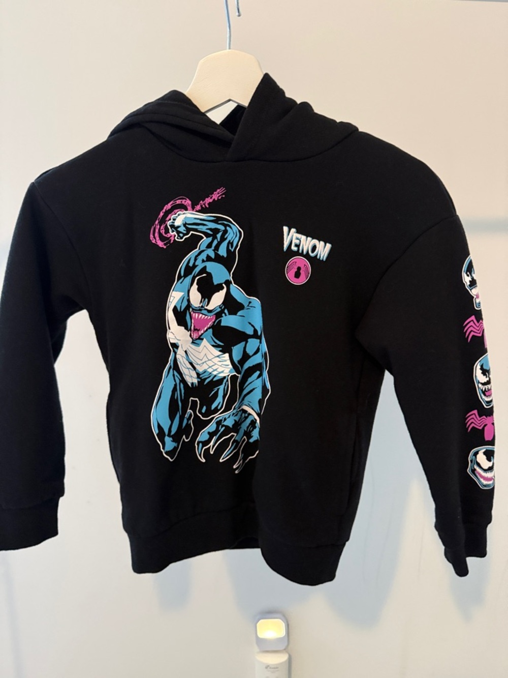 Marvel Venom Black Hoodie with Blue and Pink Graphic